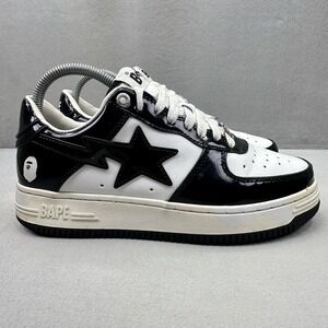 Womens Size 7 A Bathing Ape Bape Sta Low Shoes Black / White Leather Designer